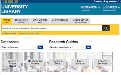Screen shot of new library website