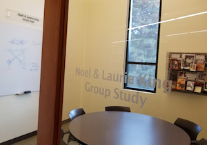 Looking into the Noel and Laurie King Group Study Room