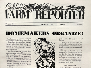 Front page of the California Farm Reporter. Headline reads "Homemakers Organize!"