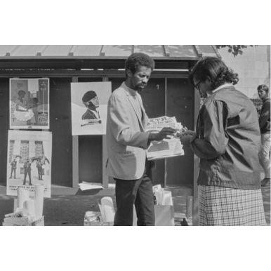Baruch, Ruth-Marion, Selling The Black Panther newspaper at U.C. Berkeley rally