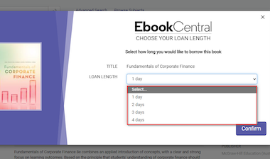 Screenshot of ebook checkout screen in Ebook Central