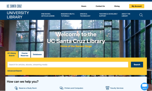 Screenshot of the new library homepage