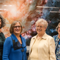 Photograph of leaders at the dedication event. Left to right: Elizabeth Cowell, Kathryn Sullivan, Sandra Faber, Cynthia Larive