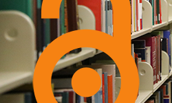 Open Access icon with library stacks in the background