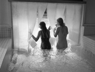 Gerdes Friedland black and white photograph of two women leaving