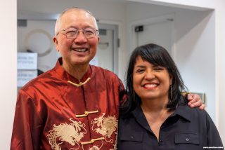 George Ow and Rebecca Hernandez standing together